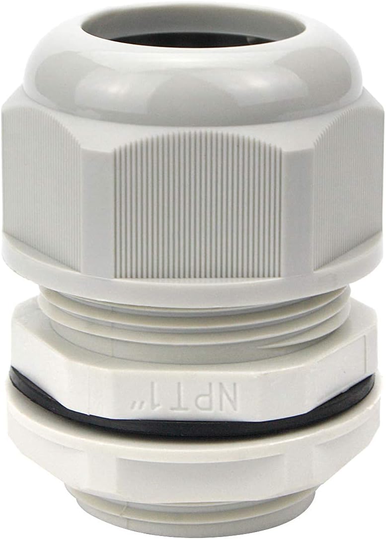 XHF 5 Pcs 1" IP68 Strain Relief Nylon Cord Grip Waterproof NPT Cable Glands Adjustable UL Listed and RoHS Compliant (Grey)