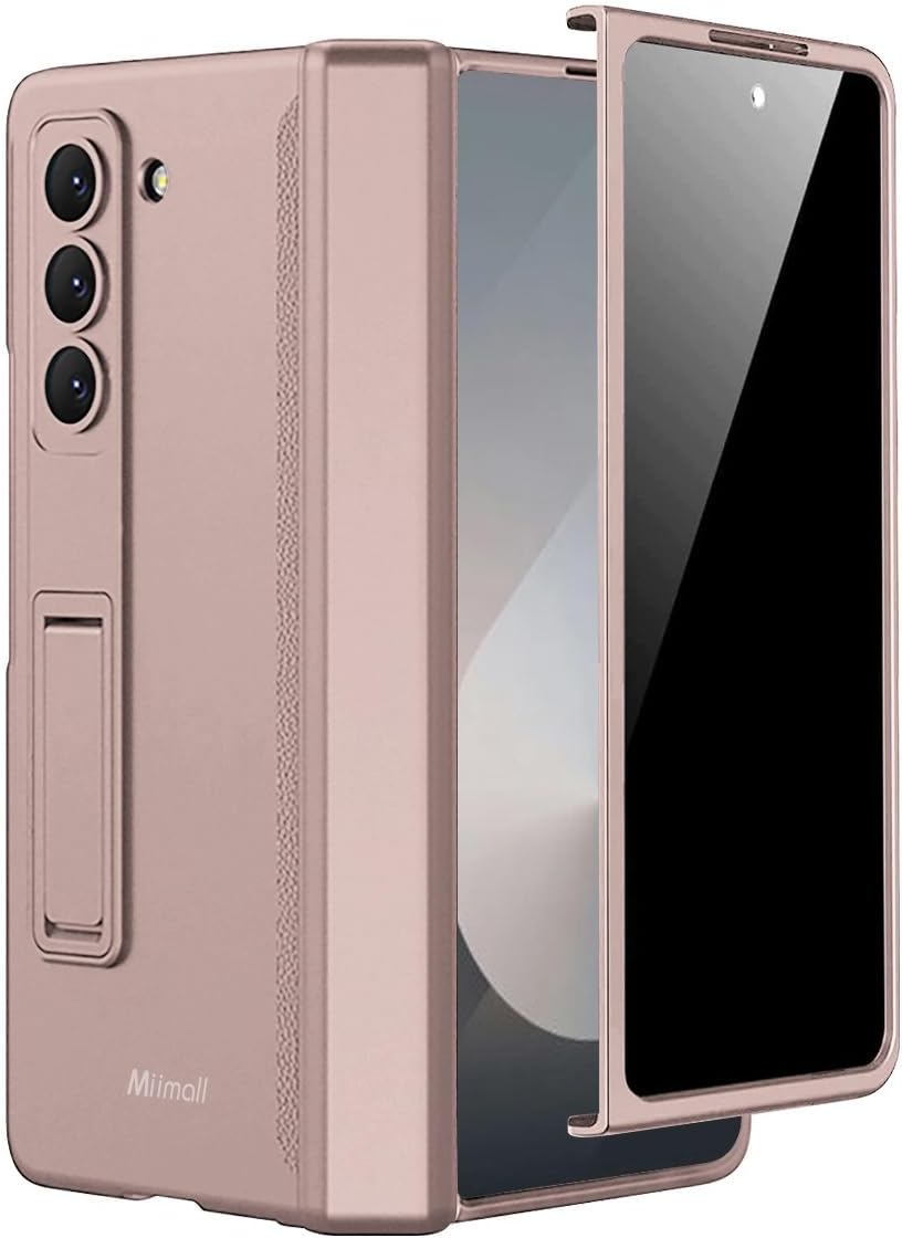 Miimall for Samsung Galaxy Z Fold 6 Case with Privacy Screen Protector, [Anti Spy] Built-in Adjustable Kickstand & Magnetic Hinge Protection Full-Body Protective Case for Galaxy Z Fold 6 5G Pink