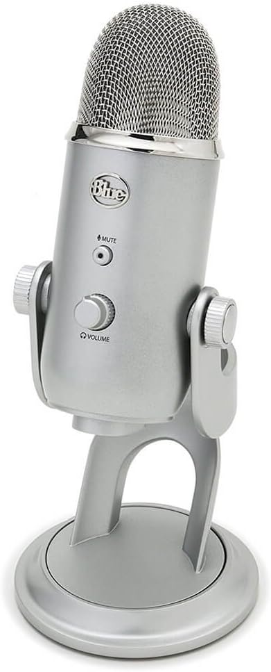 Blue Microphones Yeti Silver USB Mic for Recording, Streaming & Gaming on PC and Mac with Blue Voce Effects 4 Pickup Patterns, Headphone Output, Volume Control, Mic Gain Control, & Adjustable Stand