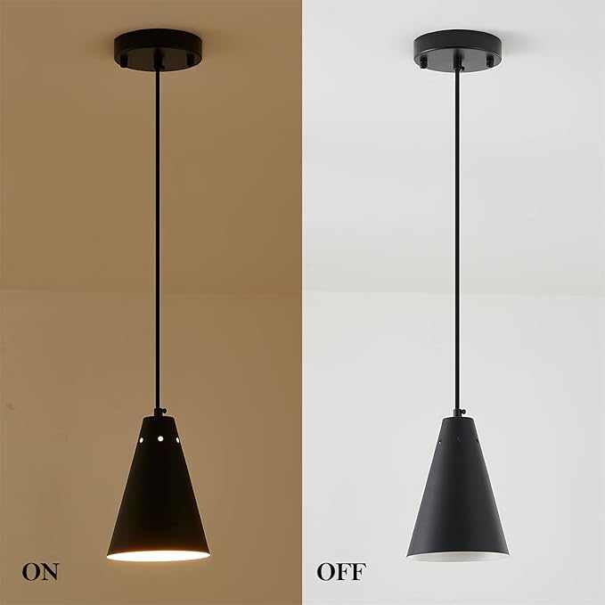 Dijiahua Black Pendant Lights 3 Pack for Kitchen Island,Small Modern Industrial Chandeliers with Cone Metal Shade,Mini Adjustable Cord Hanging Lighting Fixtures for Over Sink,Bar,Dining Room