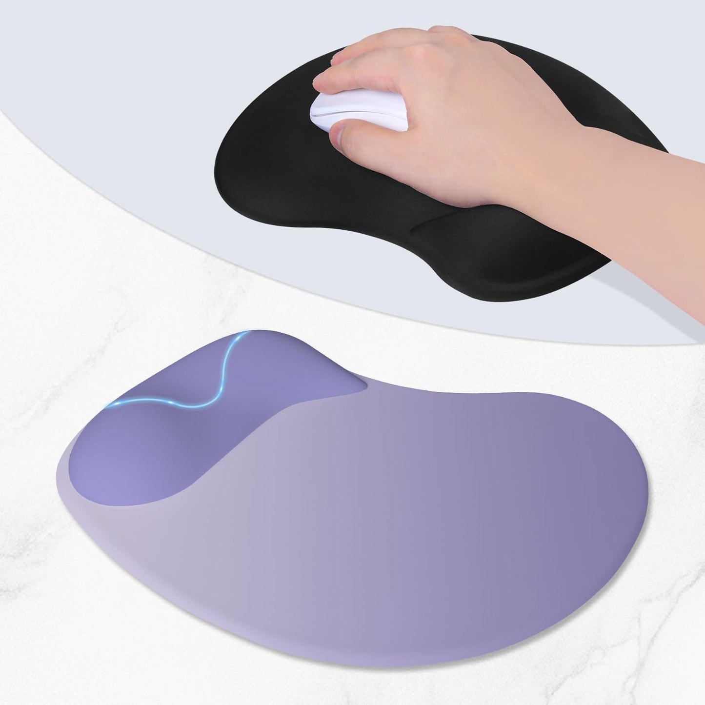ITNRSIIET Ergonomic Mouse Pad, Cushioned Gel Wrist Rest, Non-Slip Base, Smooth Surface, Compatible with All Mice for Office & Gaming, Desk Accessory, 9.5 x 8.2 inch, Purple Gradient