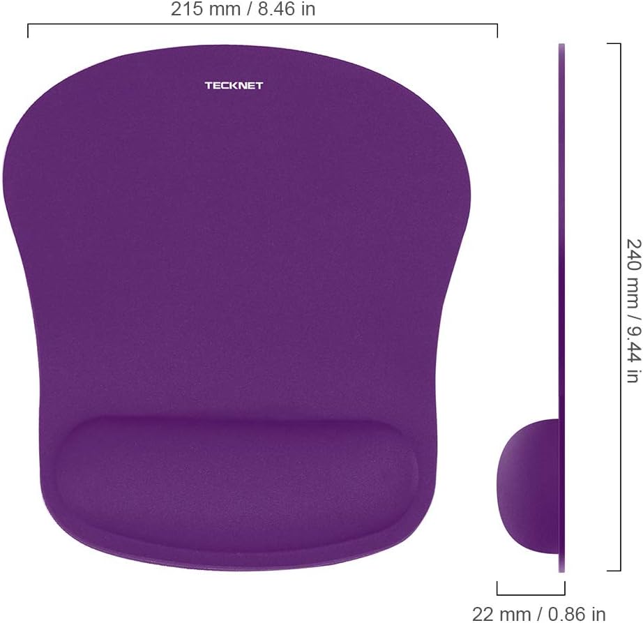 TECKNET 2 Pack Mouse Pad with Wrist Support, Ergonomic Gaming Mouse Pad Pain Relief, Portable Comfortable Mousepad for Computer, Laptop, Office, Home Non-Slip Base, Waterproof Surface - Purple