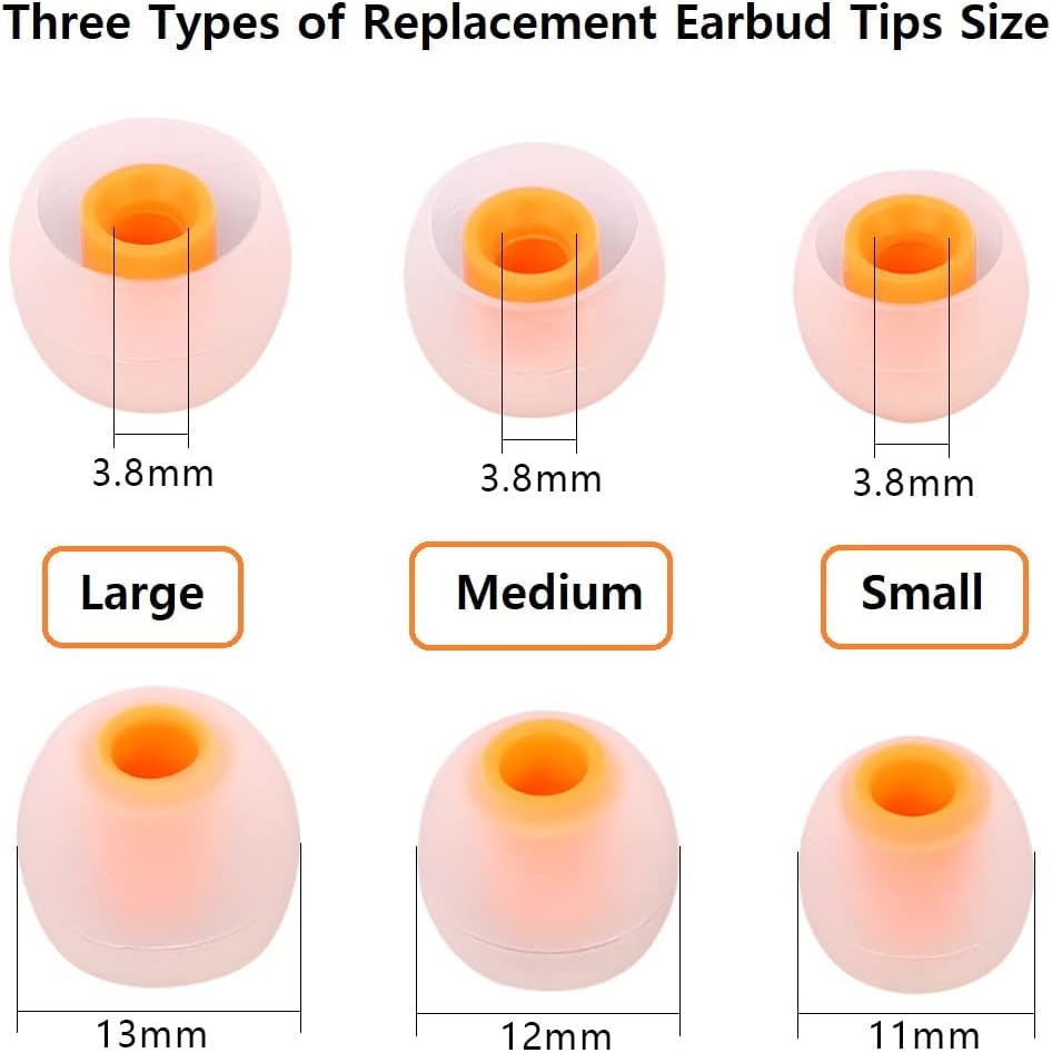 Earbuds Replacement Tips Silicone Earbud Tips Ear Gels Fit for Inner Hole from 3.8mm - 5.1mm Earphones 9 Pairs S/M/L Clear Orange