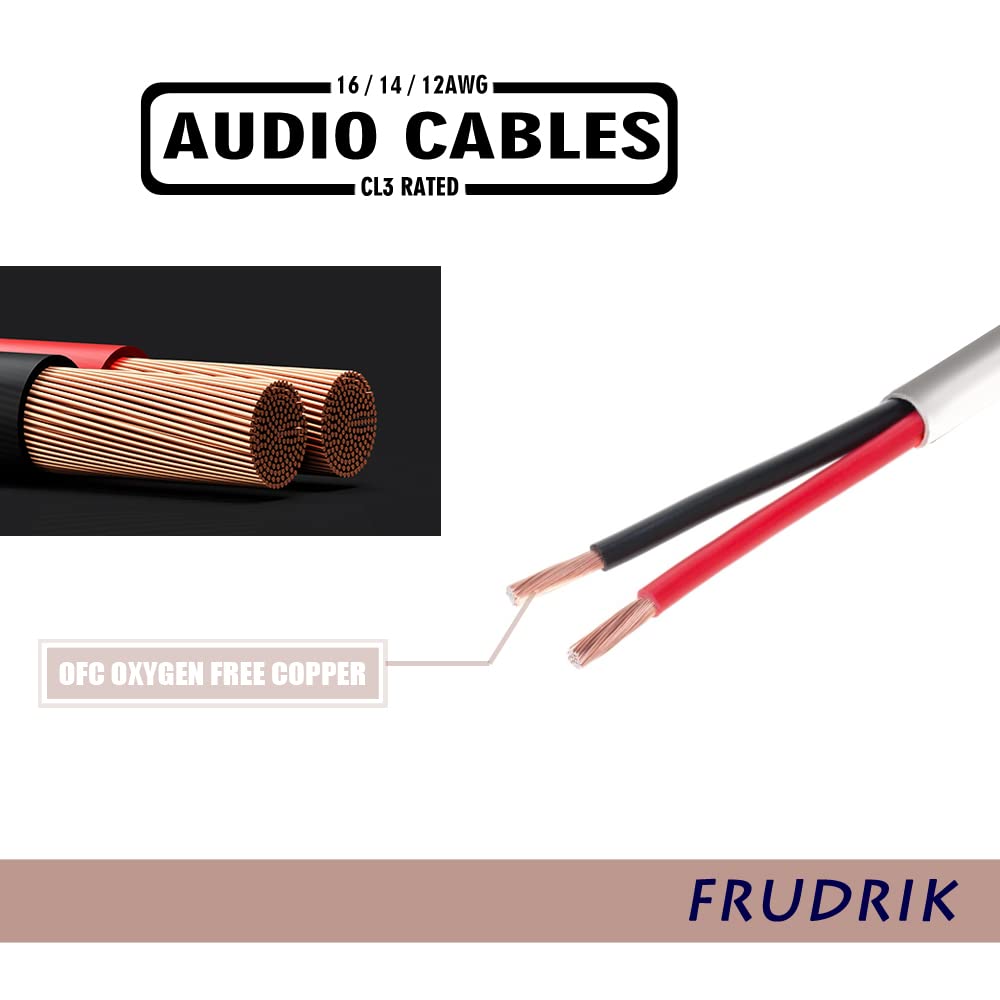 Speaker Wire - 99.9% Oxygen Free Copper – ETL Listed & CL3 Indoor Speaker Cable (14/2 White, 200FT)
