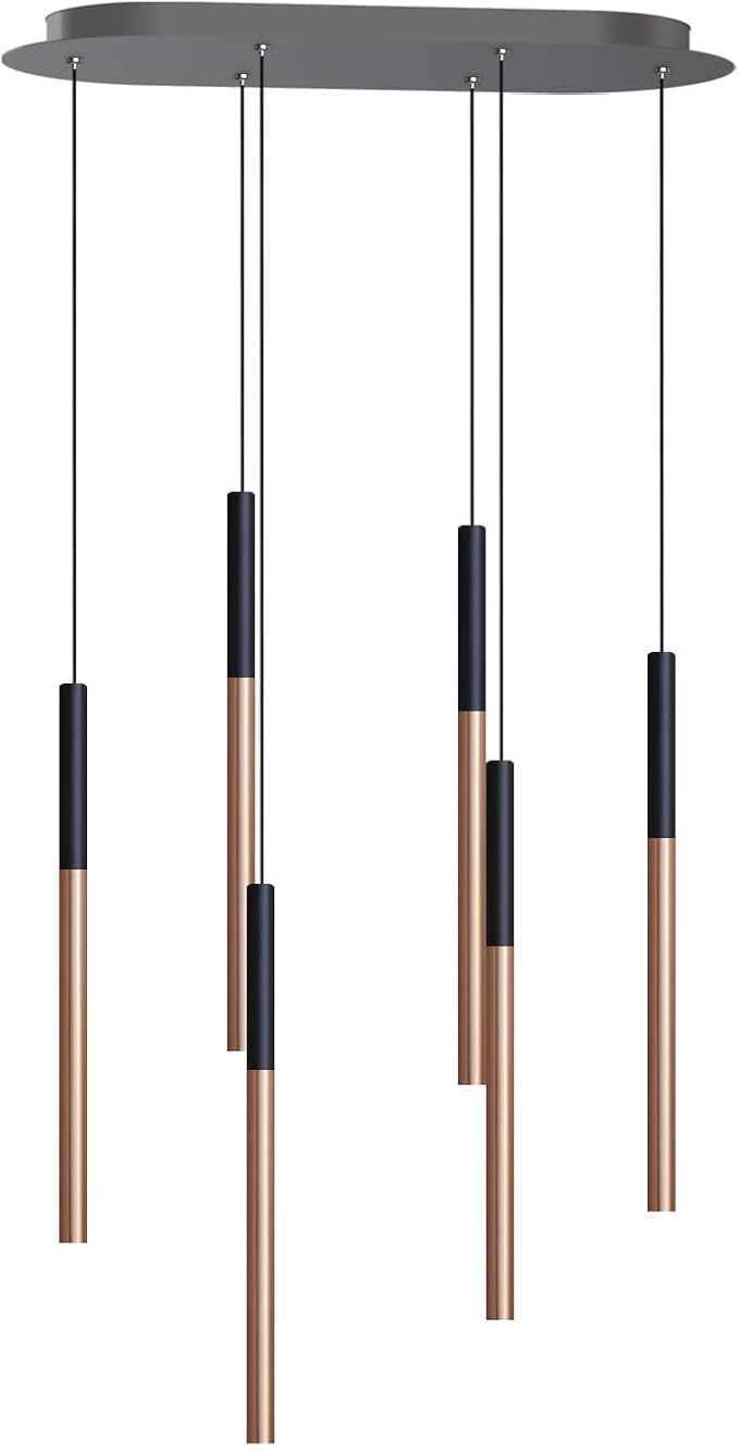 ALTAIR 6 Mini Pendant Lighting Black-Copper - LED Hanging Light Fixture for Kitchen Island, Bar, Foyer - Cluster Pendants - Dimmable, Adjustable Wire, Lamp Bulb Included
