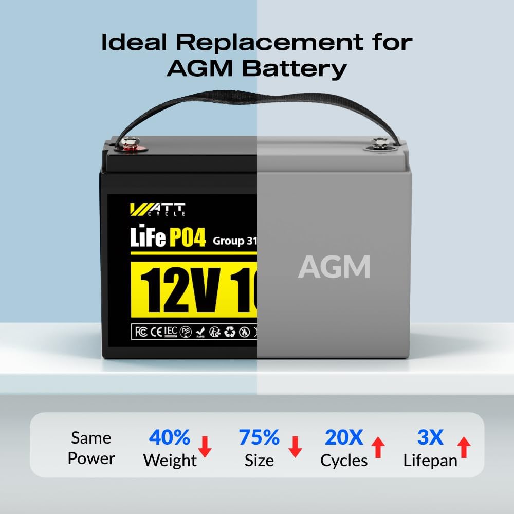 2Pack 12V 100Ah LiFePO4 Lithium Battery, BCI Group 31,Deep Cycle Up to 15000 Cycles, 110A BMS, Low Temperature Protection, 10 Years Lifespan, Perfect for RV/Home Energy Storage