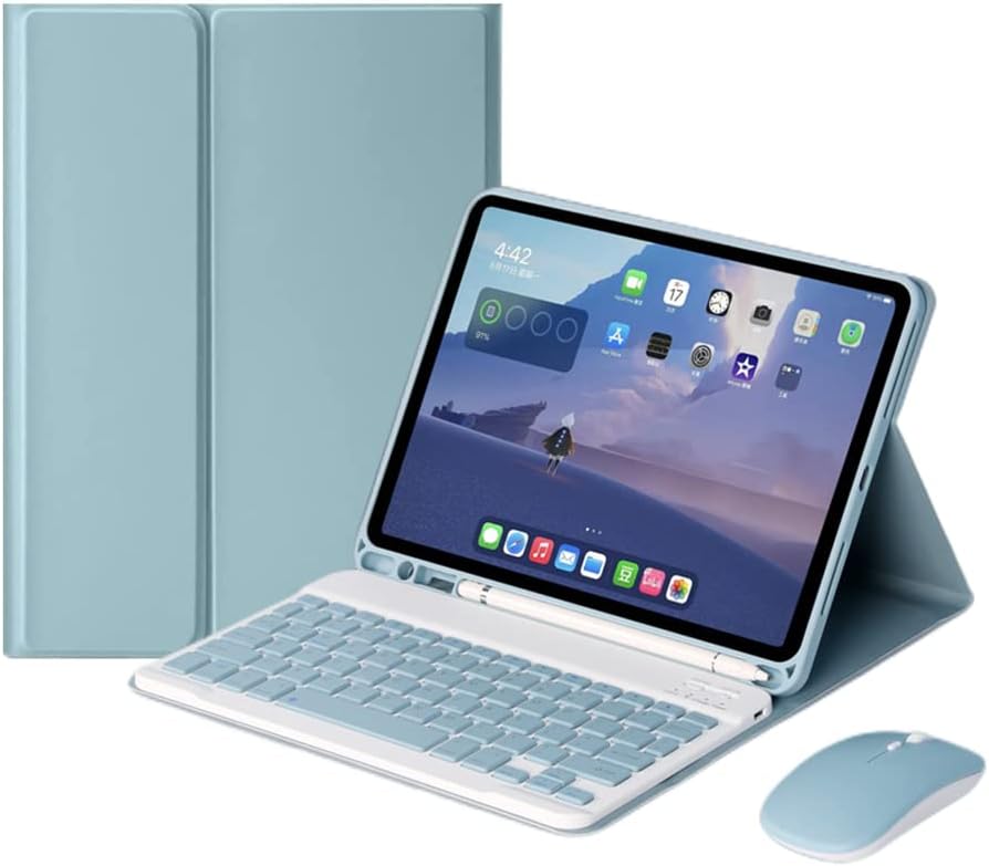 AnMengXinLing Keyboard Case for iPad Air 13 Inch (M3 2025/M2 2024)/Pro 12.9 6th/5th/4th Generation with Mouse Pencil Holder, Magnetically Detachable Keyboard Mouse, Blue