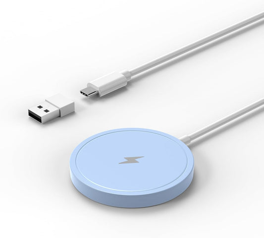 Magnetic Wireless Charger for iPhone 15W Wireless Charger Fast Mag Safe Wireless Charging Stand Pad Compatible for iPhone 16/16 Pro/Pro Max/15/14/13/12/Pro with Wall Charger for USB-A Converter, Blue
