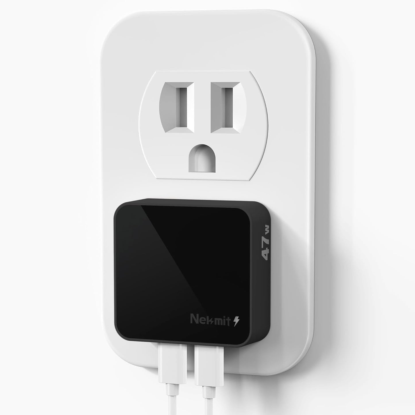 Nekmit Flat USB C Wall Charger, 47W Dual Ports USB C Charger Block, PPS Fast Charging Wall Plug for iPhone 15/15 Pro/15 Pro Max, Galaxy, MacBook Air, iPad, AirPods and More (Black)