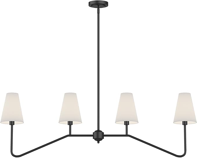 Electro bp;47" W 4-Light Linear Kitchen Island Lighting Fixture Classic Chandeliers Matt Black with White Linen Shades for Dining Room,E12,160W;