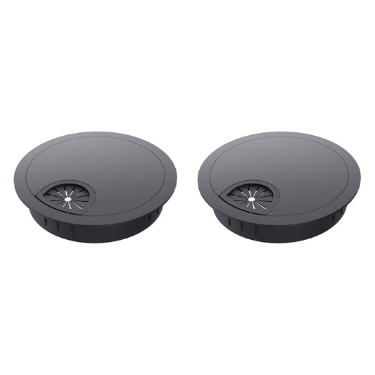 2 Pack Desk Grommet 2-1/8 Inch 53mm, Zinc Alloy Computer Desk Wire Hole Cover, Office Desktop Cord Cable Hole Metal Ring, Black