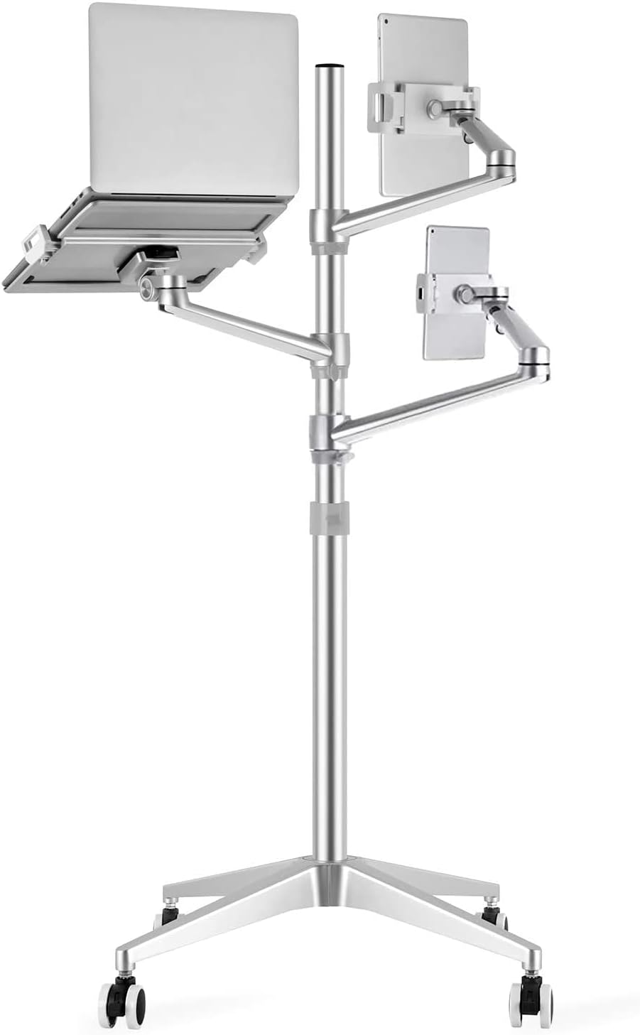 Triple arm Height Adjustable Stand Mount with Rolling Wheel for Laptop(11-17 inch) and Compatible with ipad iPad pro 12.9 inch/Tablet/Ereader