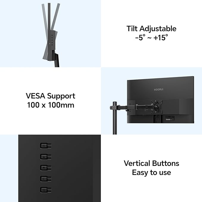 KOORUI 24 Inch 144Hz IPS Computer Monitor Full HD 1920 x 1080p Ultra-Slim Display with HDMI VGA, Adaptive Sync, 99% SRGB, VESA 100x100mm, Eye Care, Tilt, Black, E2411K