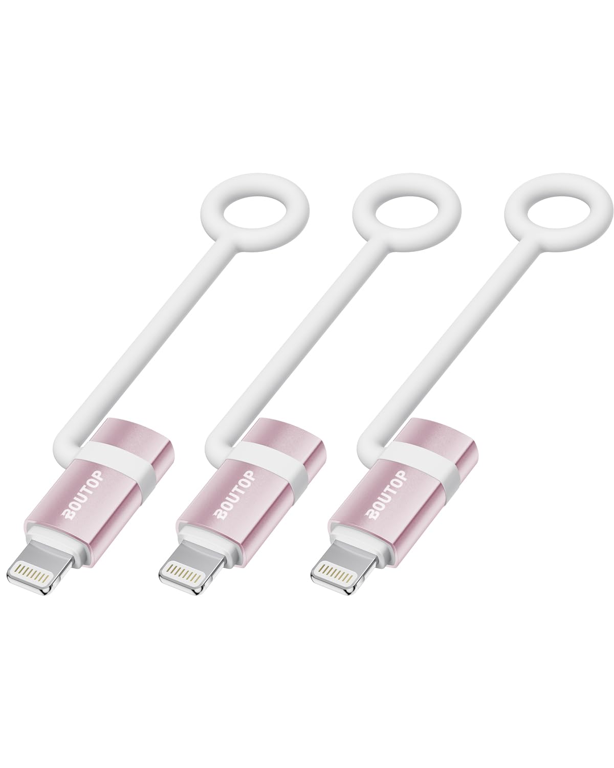 [MFi Certified] 36W USB C to Lightning Cable Adapter, Support Data Sync/PD Fast Charging Compatible with iPhone iPad AirPods, with Anti-Lost Holder - Rose Gold 3 Pack