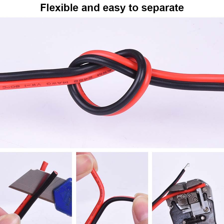 12AWG 2 Conductor Parallel Tinned Copper Wire - 20FT, Black, PVC Insulated, Solar Panel, LED, Automotive, RV, Inverter Compatible