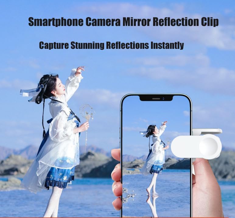 Mirror Effect Lens - Capture Stunning Reflections Instantly,Camera Mirror Reflection Clip for Back Camera Recording, Adjustable Hd Glass Phone Shooting Reflection Mirror (2pcs White)