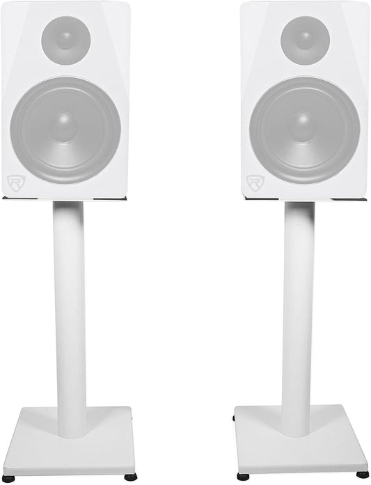 Rockville RS21W 21 inch Steel Bookshelf Speaker Stands, 60 lbs Capacity, Anti-Vibration Foam, Cable Management, for Home Audio and Studio Monitoring