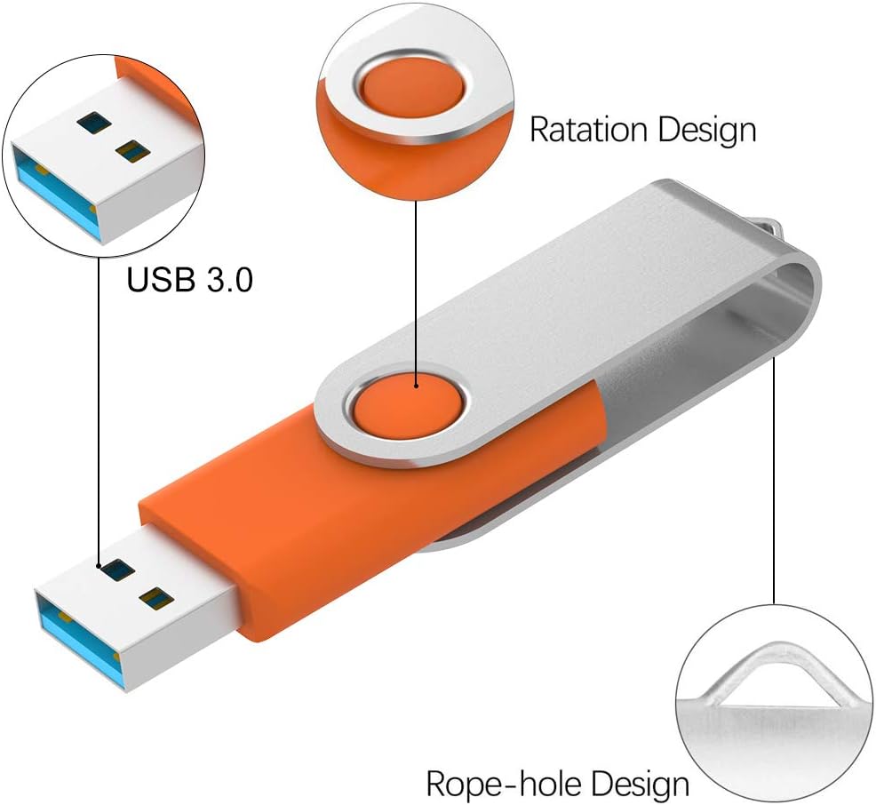 KOOTION 16GB USB 3.0 Flash Drive 16 gb Flash Drives 10pcs Thumb Drive Keychain Jump Drive Swivel Memory Sticks, Orange