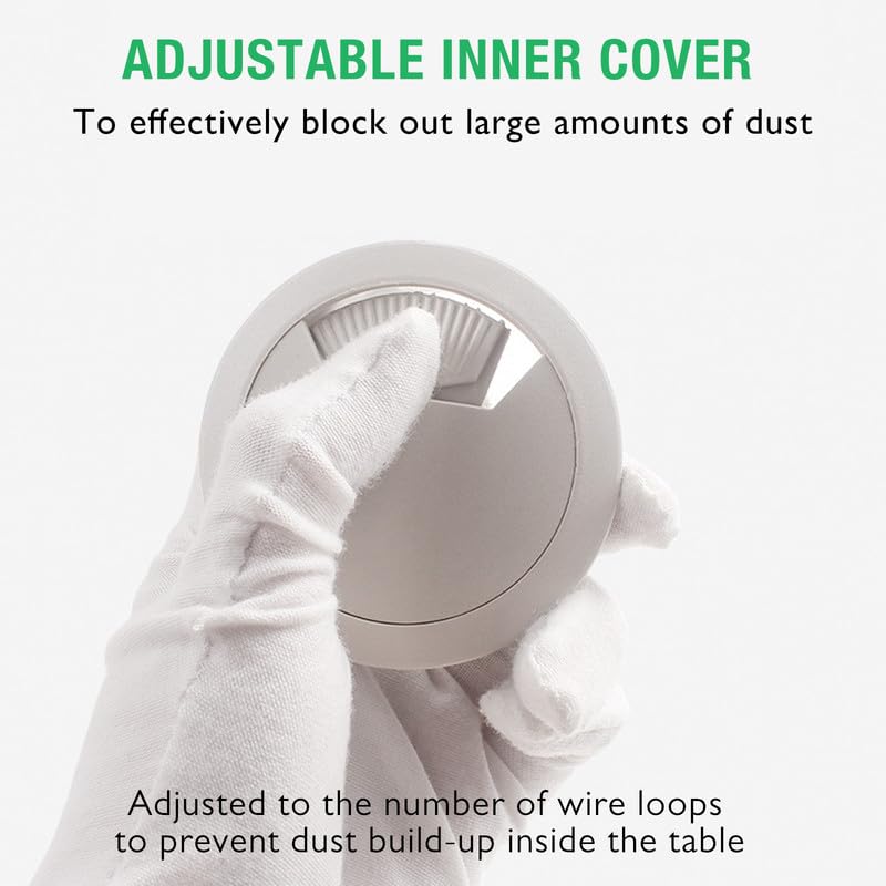 2 Pcs Desk Grommet 2" / 50 mm, Desk Cord Hole Cover, Cable Grommet ABS Plastic, Desk Hole Grommet for Home & Office Pc, Detachable Adjustable Cable Cord Organizer-Light Grey