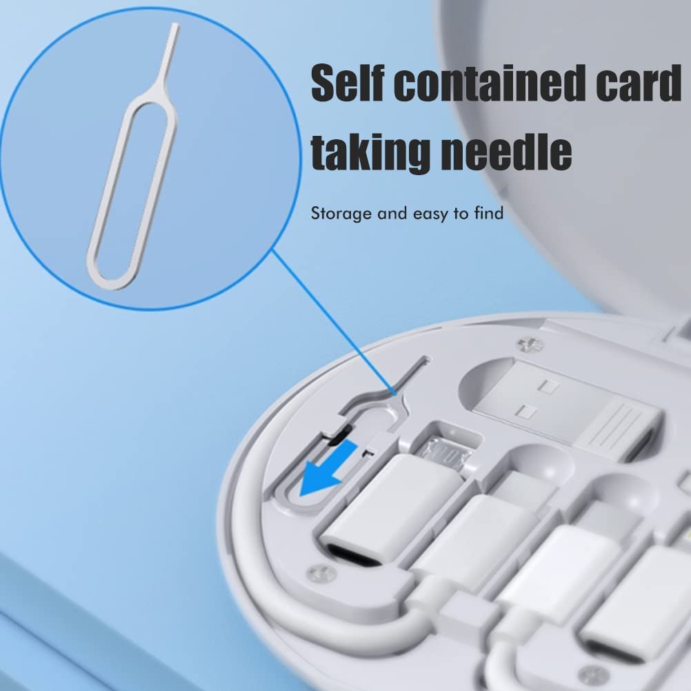 Multifunctional Data Cable Conversion Head Portable Storage Box, Multi-Type Charging Line Convertor USB Type C Adapter Tool Contains Sim Card Slot Tray Eject Pin, Phone Holder (White)