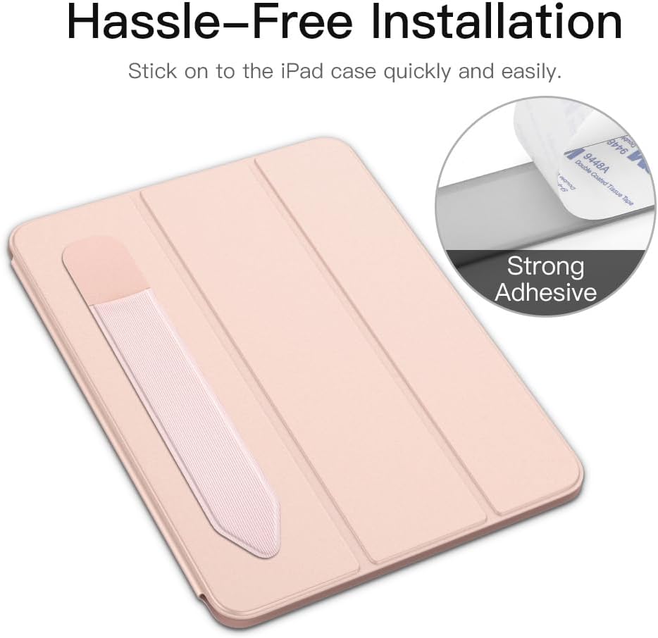 MoKo Pencil Holder Sticker Fit Apple Pencil Pro, Apple Pencil (USB-C), Apple Pencil 1st/2nd Generation, Elastic Pencil Pocket Pouch Adhesive Sleeve Attached to iPad Case for Stylus Pens,Rose Gold