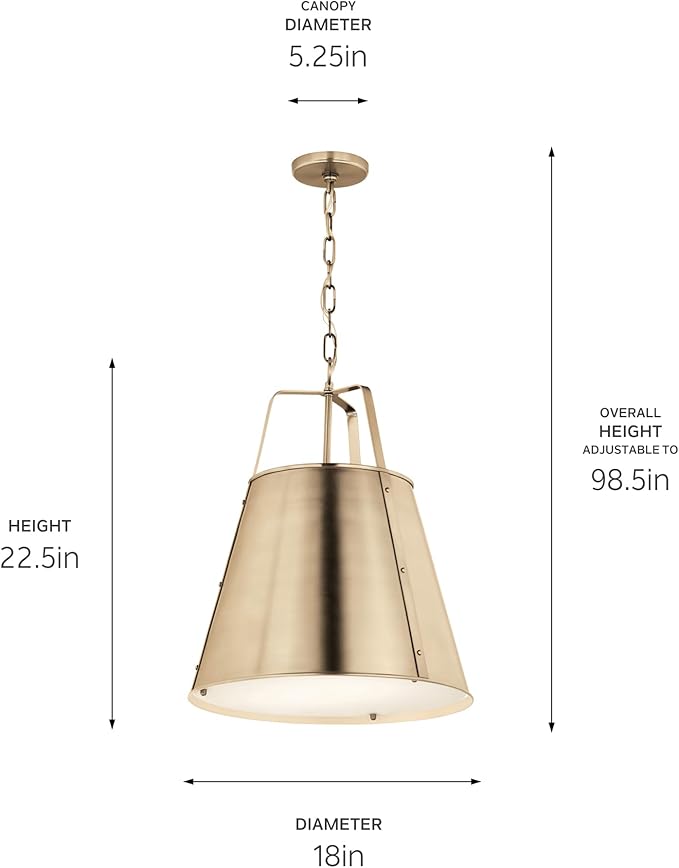 Kichler Etcher 2-Light Pendant, Updated Traditional Light with Etched Painted White Glass Diffuser in Champagne Bronze, for Kitchen or Dining Room (22.5" x 18"), 52711CPZ