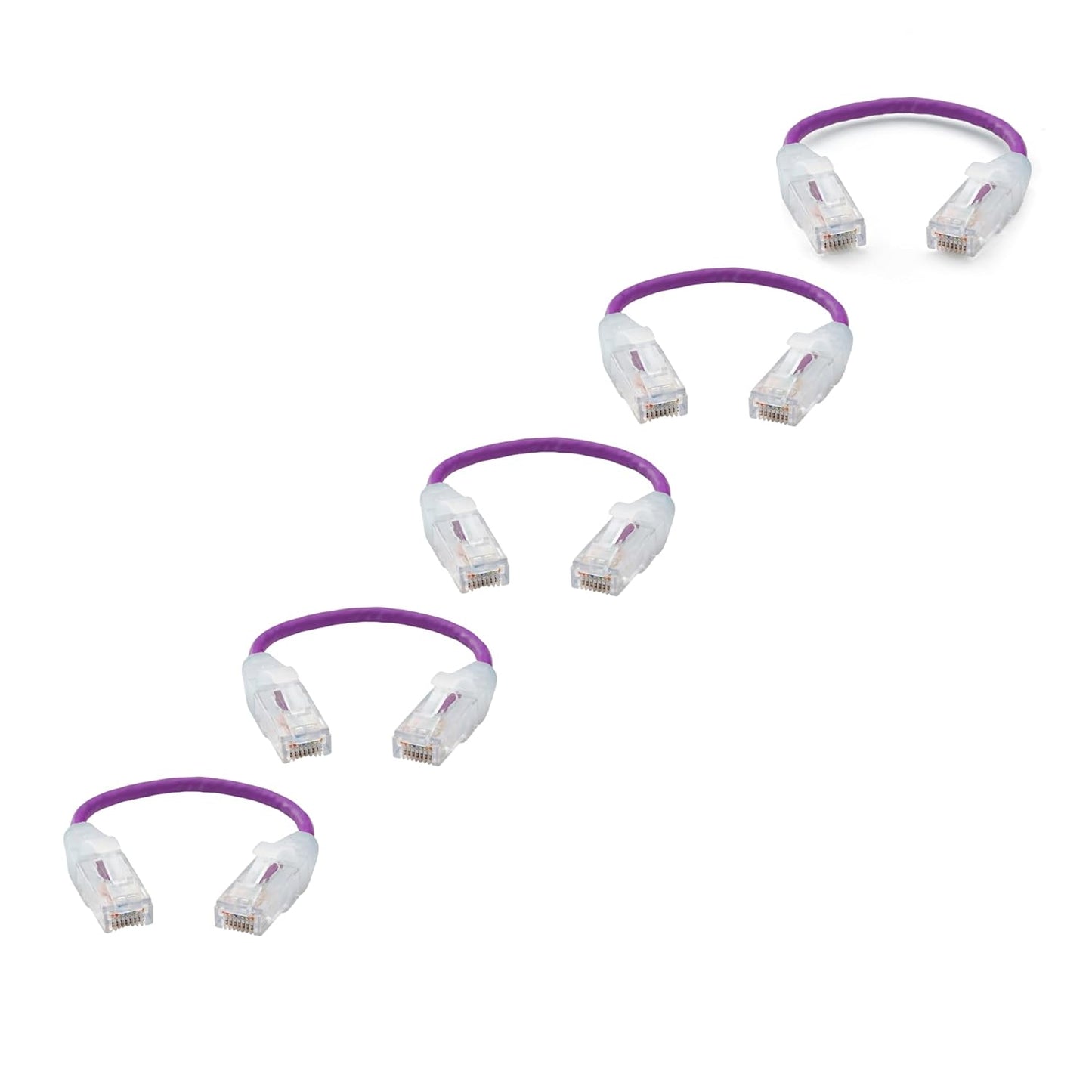 TRUECABLE Cat6 Component Rated Patch Cable, Unshielded (U/UTP), 6in, Purple, 28AWG Solid Copper, Snagless 10G High-Speed Ethernet Cable, PoE++ 4PPoE 100W, UL Listed, RoHS-3, 5 Pack