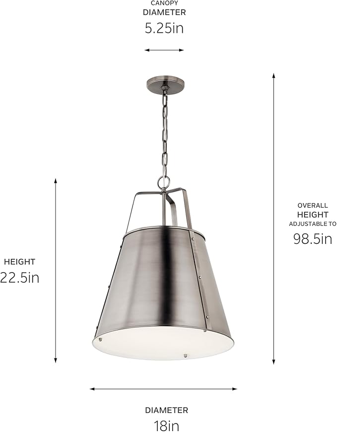 Kichler Etcher 2-Light Pendant, Updated Traditional Light with Etched Painted White Glass Diffuser in Classic Pewter, for Kitchen or Dining Room (22.5" x 18"), 52711CLP