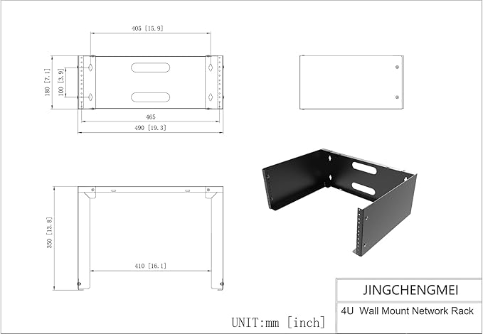 JINGCHENGMEI 4U Wall Mount Patch Panel Bracket- 14 inches Deep Network Rack for Network Switches, Patch Panel, Shallow Networking and IT Equipment, (4U)