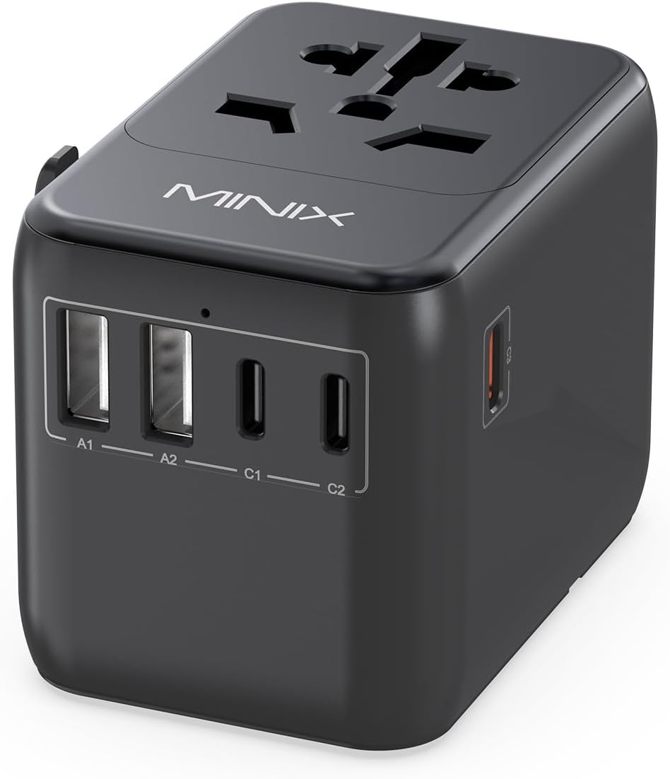 MINIX Universal Travel Adapter, International Power Plug Adapter Max 35W 3 USB C 2 USB A Ports, All-in-One Worldwide Wall Charger for USA EU UK AU up to 180+ Countries.