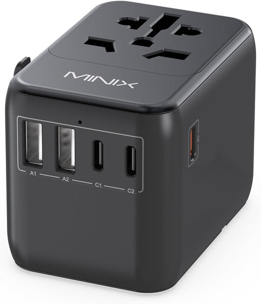 MINIX Universal Travel Adapter, International Power Plug Adapter Max 35W 3 USB C 2 USB A Ports, All-in-One Worldwide Wall Charger for USA EU UK AU up to 180+ Countries.