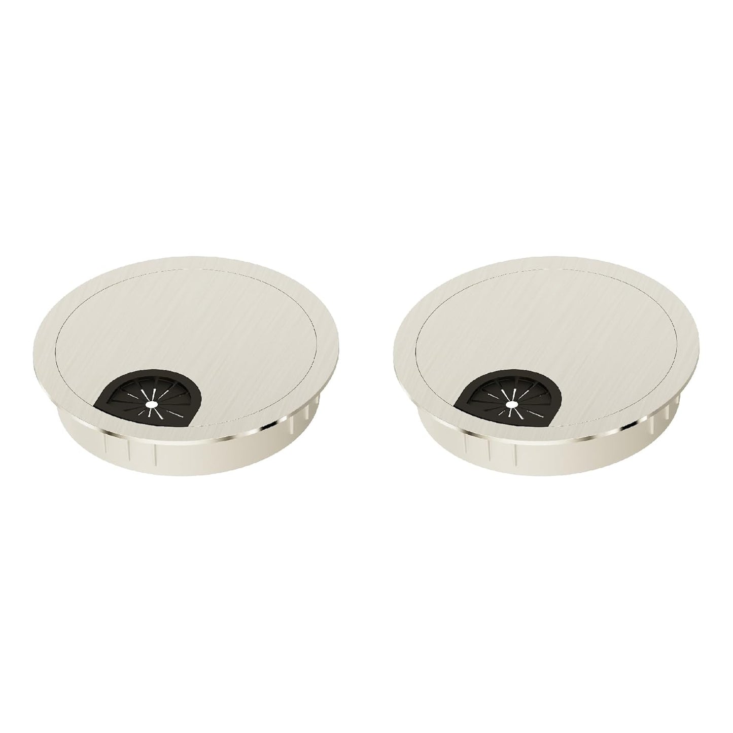 2 Pack Desk Grommet 3-1/8 Inch 80mm, Zinc Alloy Computer Desk Wire Hole Cover, Office Desktop Cord Cable Hole Metal Ring, Brushed Silver