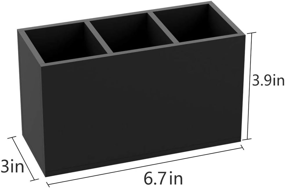 NIUBEE Acrylic Pen Holder 3 Compartments, Black Pencil Organizer Cup for Countertop Desk Accessory Storage