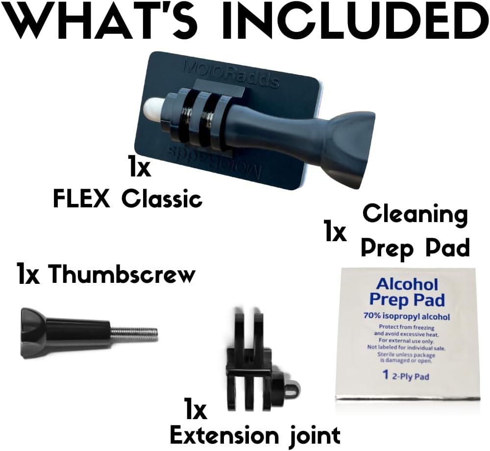 Flex Classic Flexible Adhesive Action Camera Mount for Motorcycle windscreens, MX Visor Peaks, Helmets, fairings, cowls, and More! Compatible with GoPro, Insta360, DJI, Sugru, and More