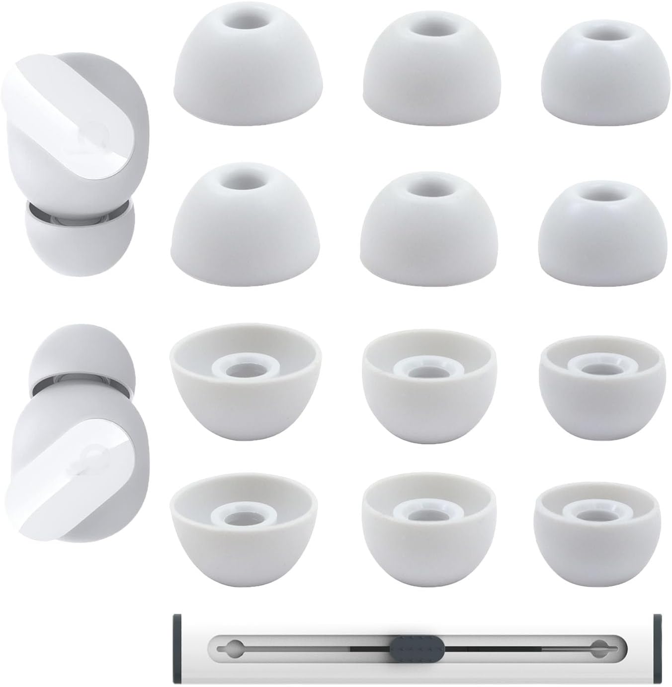 Replacement Silicone Ear Tips for Beats Fit Pro/Studio Buds/Studio Buds+ Headphone, 6 Pairs Earbuds Eartips L/M/S, Eargels Set Fit in Case, Earplug Ear Cap (Silver White with Pen)