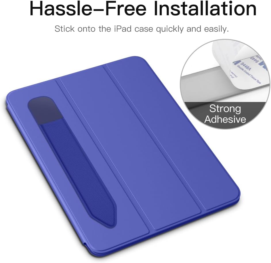 MoKo Pencil Holder Sticker Fit Apple Pencil Pro, Apple Pencil (USB-C), Apple Pencil 1st/2nd Generation, Elastic Pencil Pocket Pouch Adhesive Sleeve Attached to iPad Case for Stylus Pens, Navy Blue