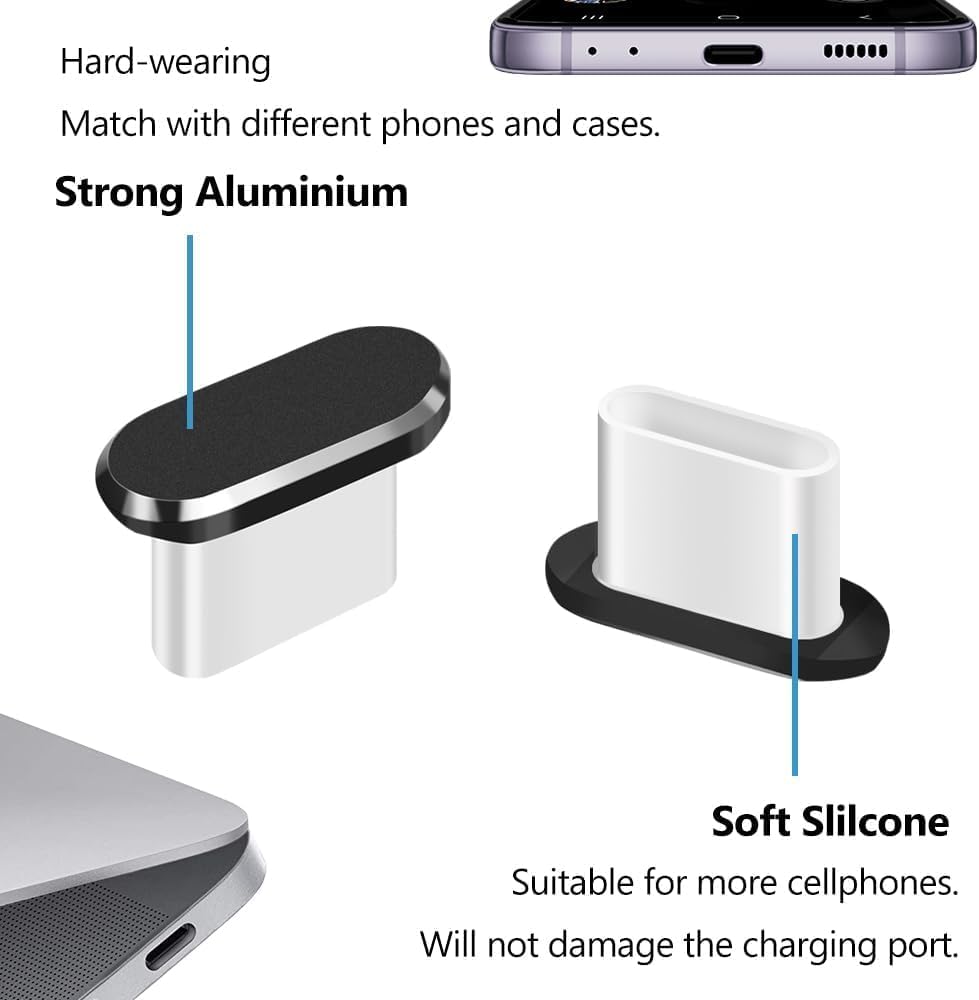 TOCOL USB C Dust Plug 4 Pack Type C Anti Dust Plug Cover Charging Port Protector Cap with Cleaning Brush for iPhone