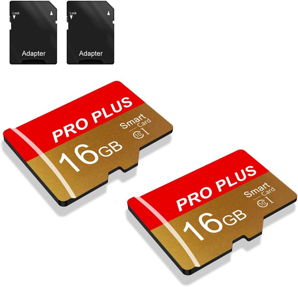 2 Pack TF Card 16GB with Adapter, High Speed Memory Card, UHS-I C10 A1 Memory TF Card for Tablet/Mobile Phone/Camera/Car Audio/Game Console (TF162 Red Gold 16GB)
