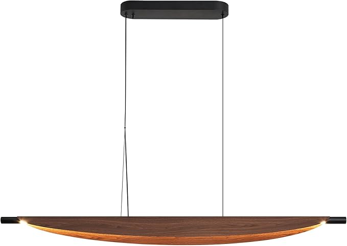Pendant Lights 39.4In Dimmable Wood Grain Linear Pendant Light Walnut Color LED Kitchen Chandelier Hanging Light Fixture for Dining Room Kitchen Island Office Bar