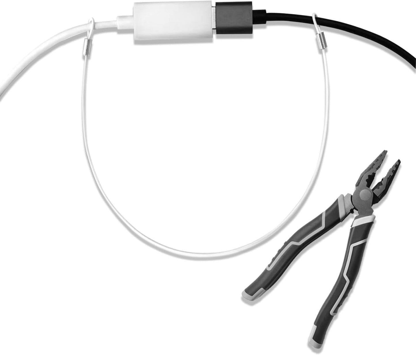 Cable Tethers 20 Pack with Crimping Tool (12 Inches, White Color), Adjustable Security Cable Look, Universal DIY Adapter Tethering Ties Kit for Computer Cord, Pre-Assembled, Tamper-Resistant