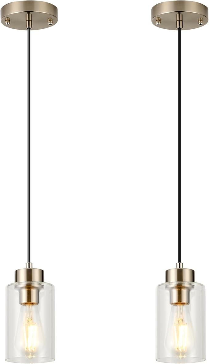 Modern Pendant Lights Kitchen Island, Farmhouse Hanging Lights Fixtures Brushed Nikcel with Clear Glass Shade,2 Pack Kitchen Pendant Lighting Over Island for Dining Room Table