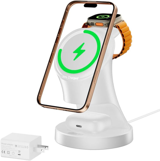3 in 1 Wireless Charging Station for Apple Devices,Magsafe Charger Stand for IPhone16 15 14 13 12 Pro/Max/Plus/Mini Wireless Charger Station for AirPods 2/3/Pro iWatch Ultra/8/7/SE/6/5/4/3/2 (White)