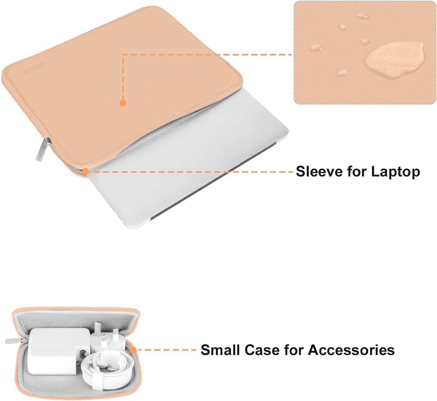 MOSISO Laptop Case 13.3 inch, 13-13.3 inch Laptop Sleeve Bag Compatible with MacBook Air/Pro 13 / Pro 14, HP Dell ASUS Lenovo Notebook, Neoprene Computer Sleeve Bag with Small Case, Peach Fuzz