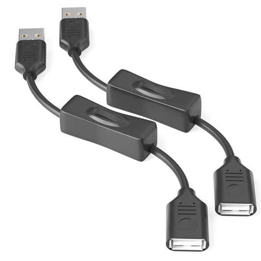 USB On/Off Switch Cable 2-Pack,2A Charging 480Mbps Data,Type-A 2.0 Power Extension Cord with ON/OFF for PC Computer,Laptop,TV,Car,PS4/PS5/Xbox,USB Fan Lamp LED Keyboard Mouse Flash Drive,Raspberry Pi