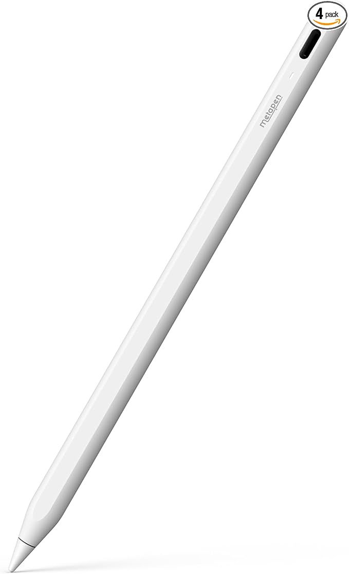 Metapen Pencil A8 V4 for iPad 2018-2025, Upgrade Magnetic Attraction, 2X Fast Charge, Low Latency Stylus Pen for iPad 11-6th Gen, Pro 12.9/11/13-inch M4/M5, Air 3/4/5/M2/M3, Mini 5/6/7th A17 Pro