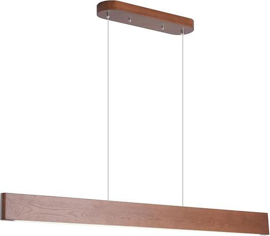 39.4" Wood Linear Pendant Light 24w Led Dimmable Dining Room Light Wood Kitchen Island Pendant Hanging Light for Kitchen Island Office Lights Walnut Color