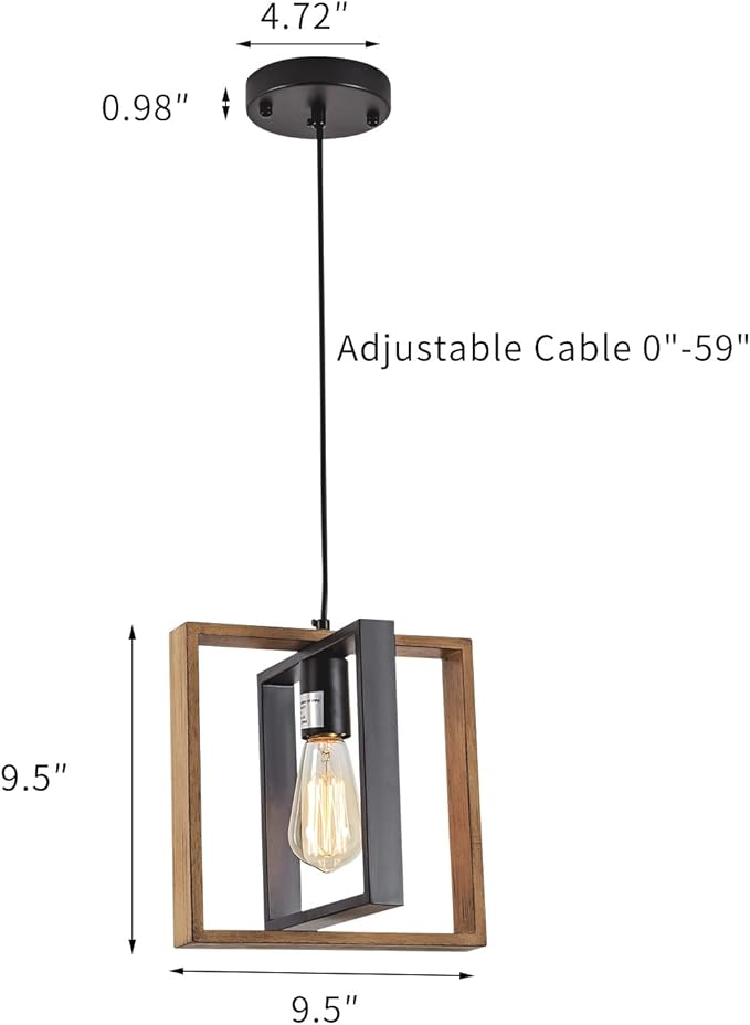 1 Light Kitchen Island Light Modern Black Dining Room Light Fixture Mini Wood Farmhouse Chandelier Hanging Pendant Light Fixtures for Foyer Hallway