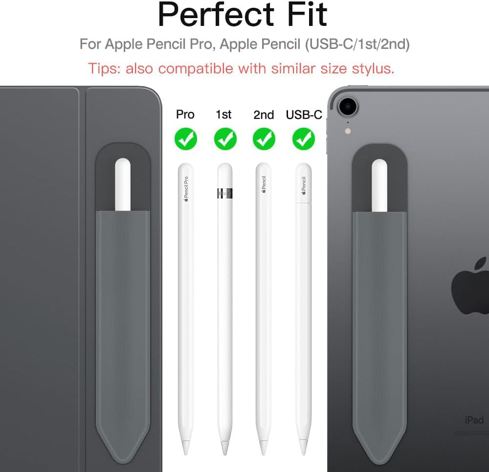 MoKo Pencil Holder Sticker for Apple Pencil Pro, Apple Pencil (USB-C), Apple Pencil 1st/2nd Generation, Elastic Pencil Case, Adhesive Pouch Attached to Pencil Case, Dark Grey