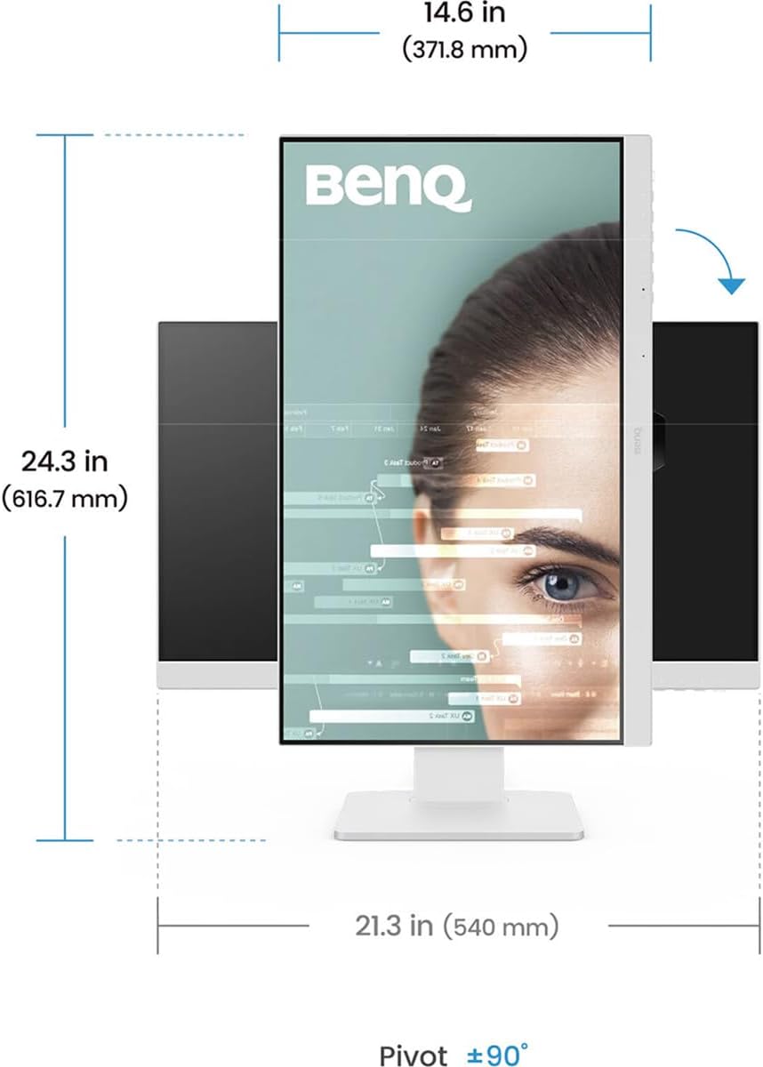 BenQ GW2486TC Office USB hub Monitor 24" 1080p | Coding Mode | IPS | Eye-Care Tech | Adaptive Brightness | Height Adjustable | White Monitor | Noice-Cancelling Mic | Daisy Chain | USB-C