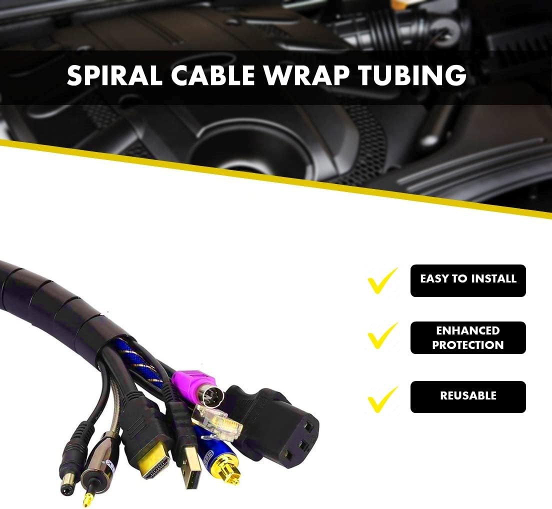 Kable Kontrol Vortex Spiral Cable Wrap - 1” Inch 100’ Feet Long - Hose Protector Flexible Polyethylene Wire Conduit Tubing Cable Sleeve Cord Cover to Organize Wires – Black
